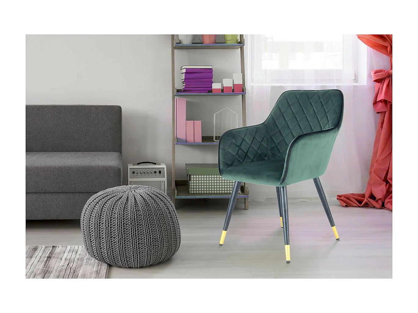 Chaise Déco en Velours "Amino" 86cm Vert & Noir