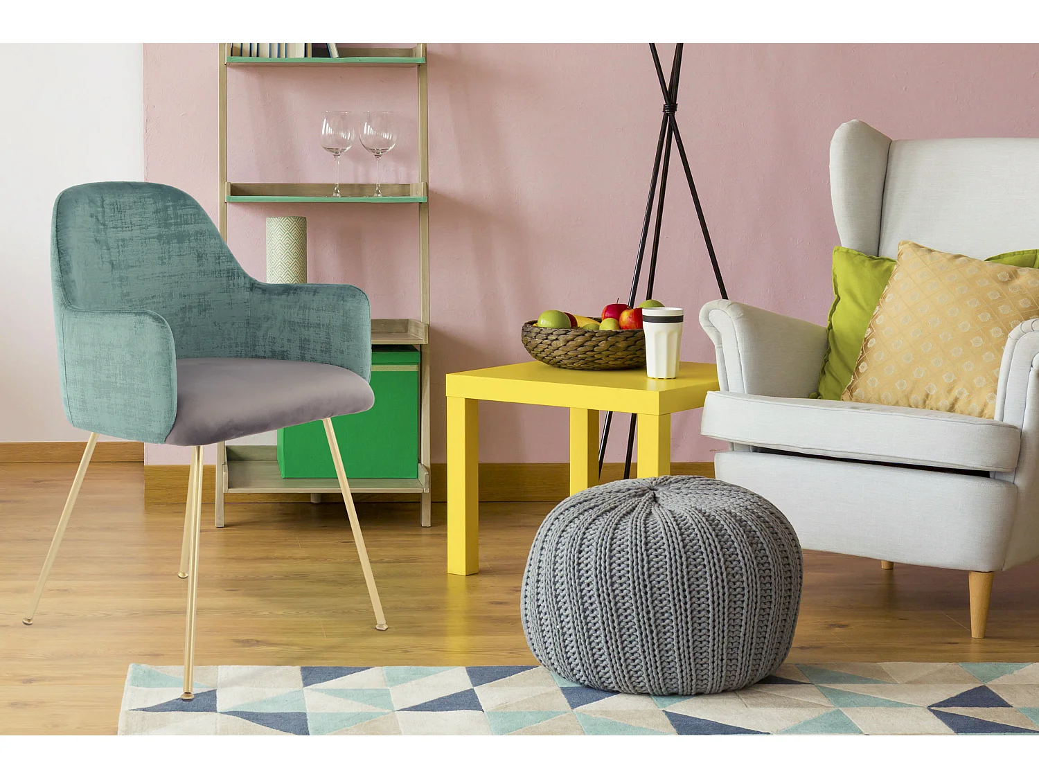 Chaise Déco en Velours "Richard" 85cm Vert & Gris