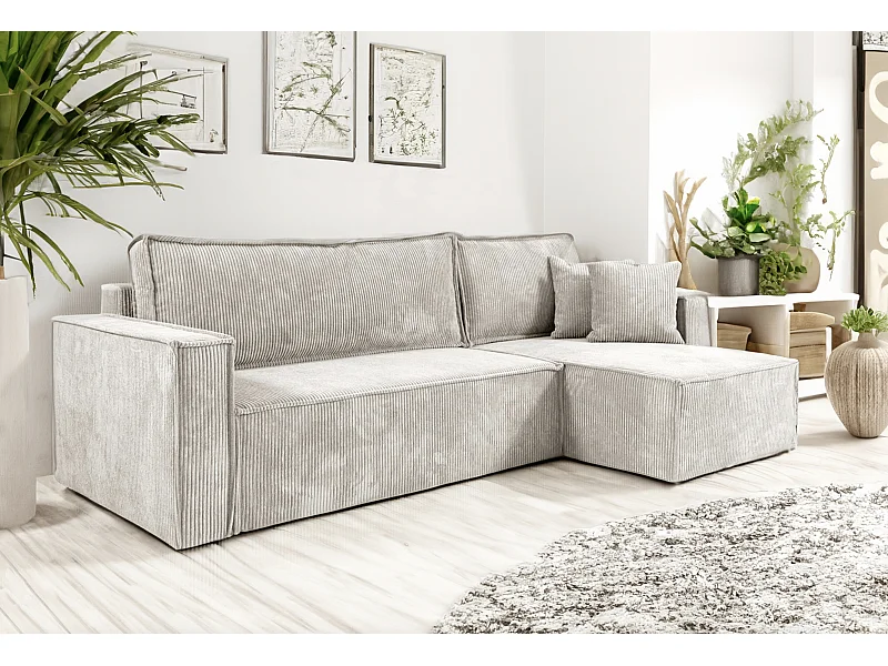 Nero Corduroy converteerbare hoekbank met bed en opbergdoos (beige)