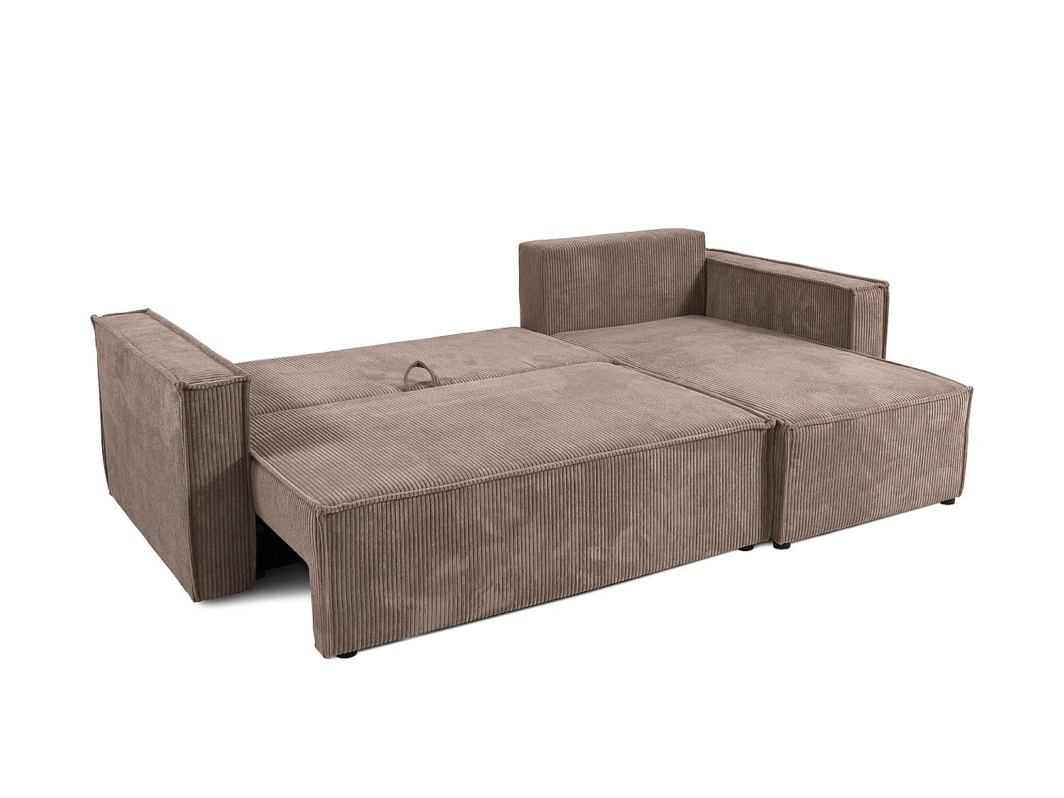 Canapé d'angle Convertible Nero en Velours côtelé avec lit et Coffre de Rangement (Beige)