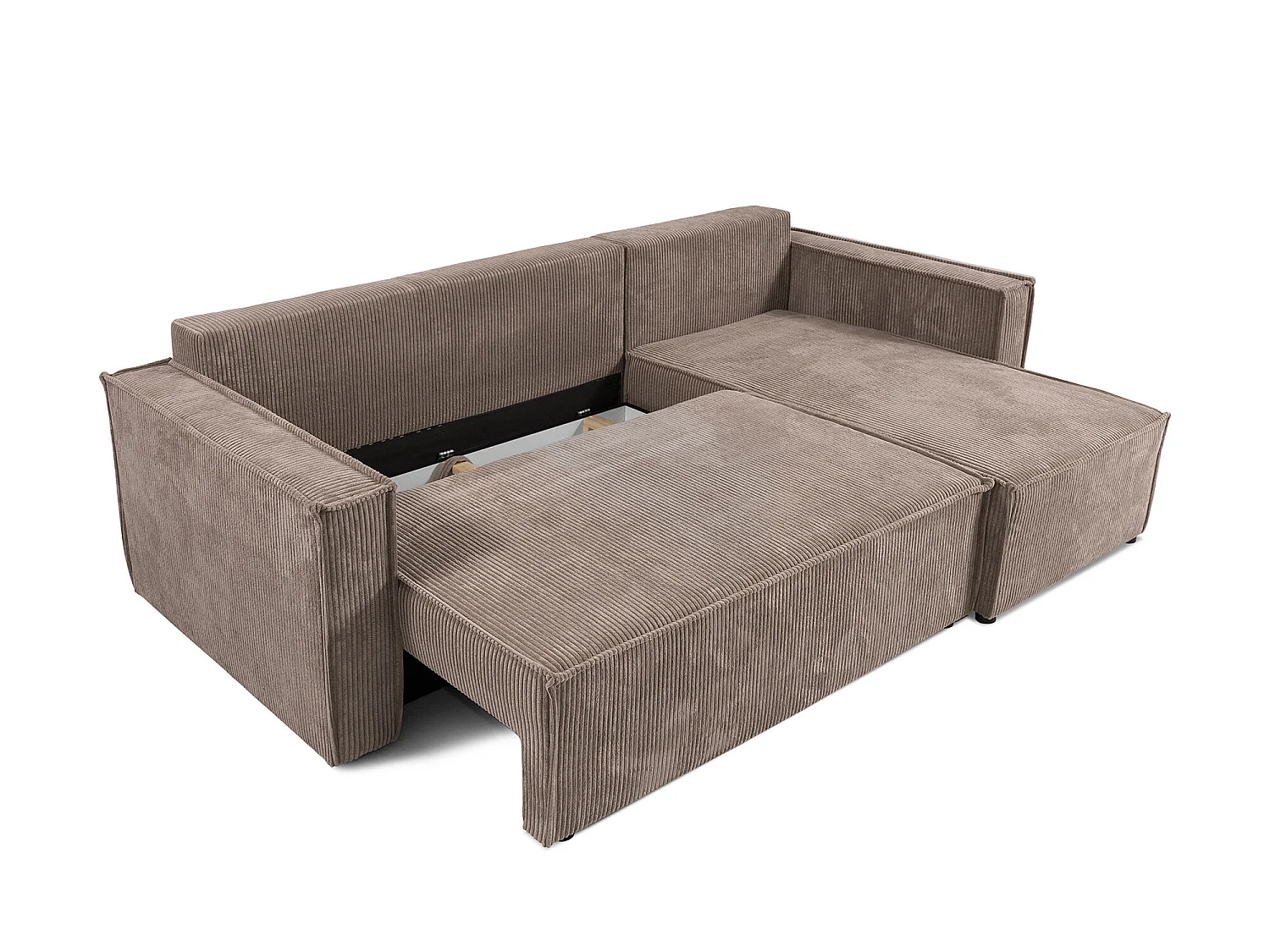 Canapé d'angle Convertible Nero en Velours côtelé avec lit et Coffre de Rangement (Beige)