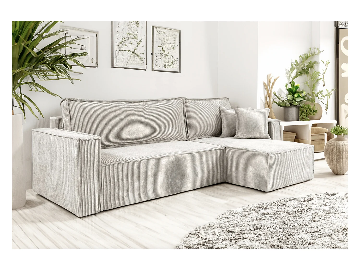 Nero Corduroy converteerbare hoekbank met bed en opbergdoos (beige)
