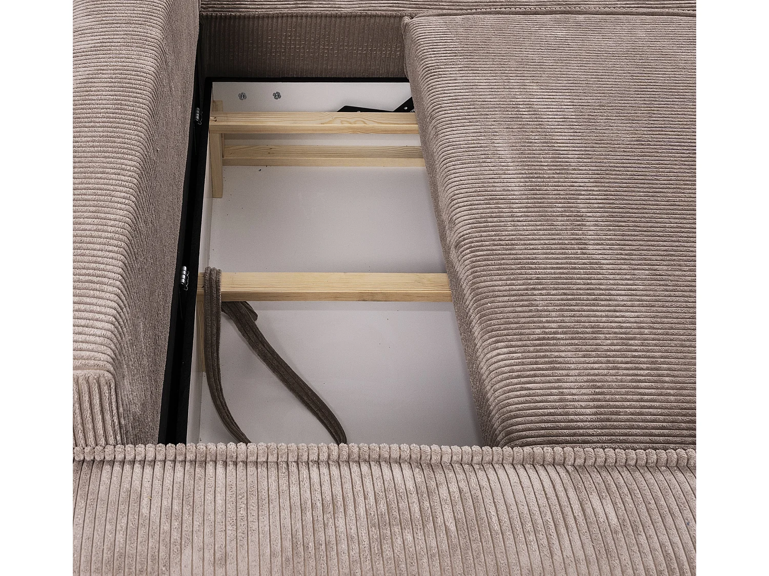 Canapé d'angle Convertible Nero en Velours côtelé avec lit et Coffre de Rangement (Beige)