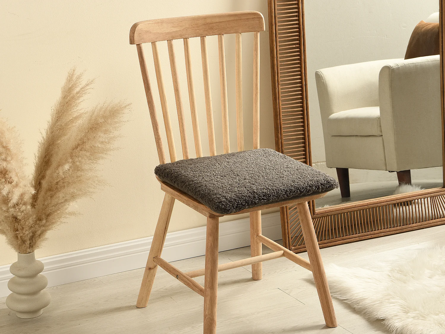Lot de 2 galettes de chaise en tissu bouclette - 40 x 40 cm - Gris anthracite - LYSAMA