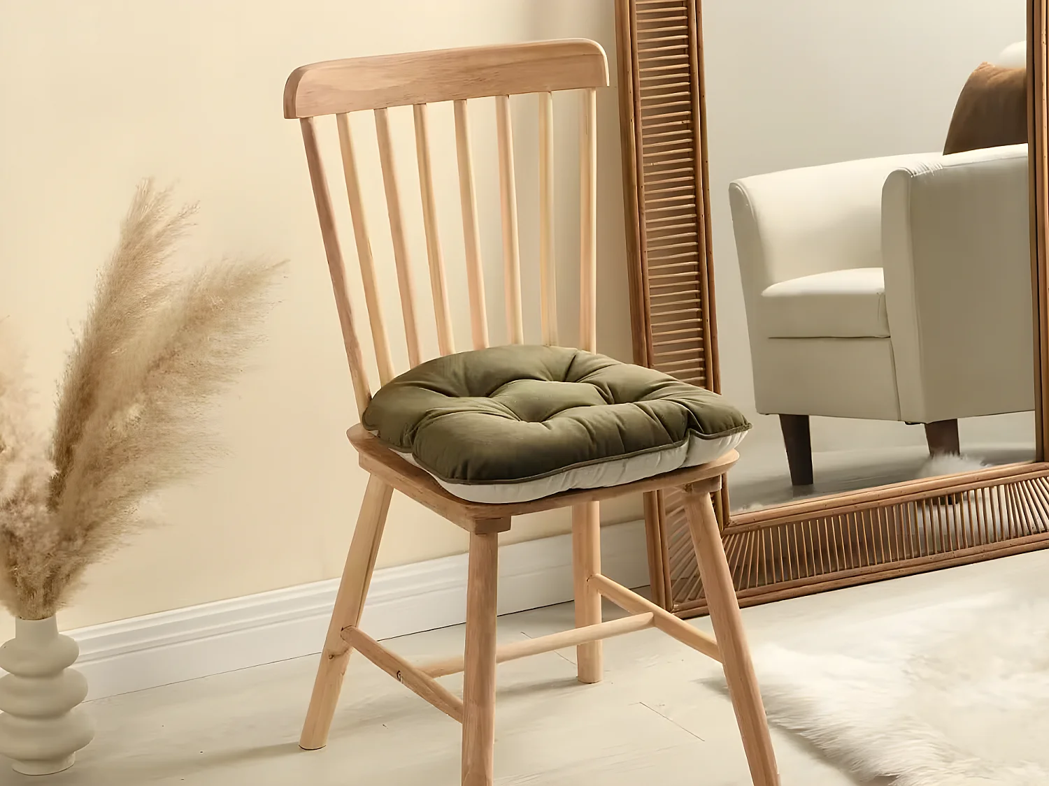 Lotto di 2 cuscini per sedie trapuntati reversibili - 40 x 40 cm - Verde kaki e grigio chiaro - DOLASO