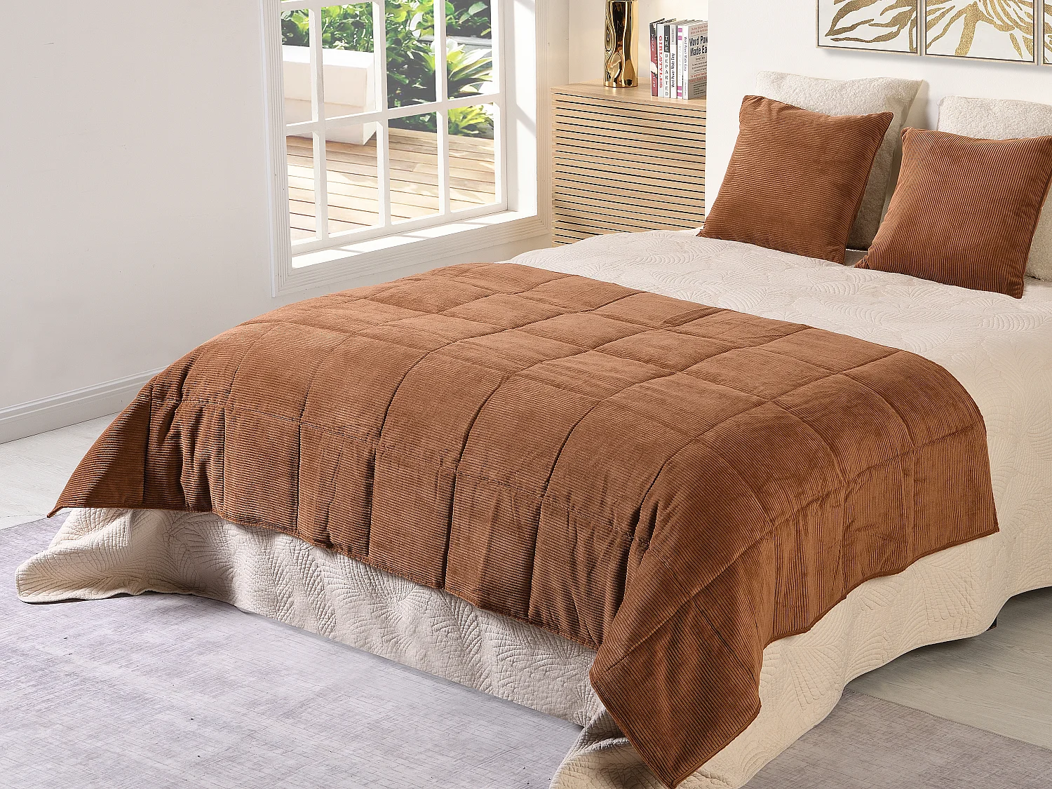 Copriletto in velluto trapuntato - 125 x 225 cm - Terracotta - PRILIO
