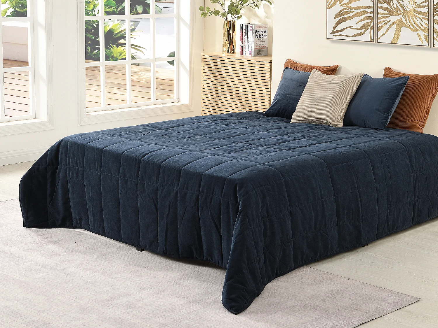 Quiltad sammetssängöverkast - 220 x 225 cm - Marinblå - PRILIO
