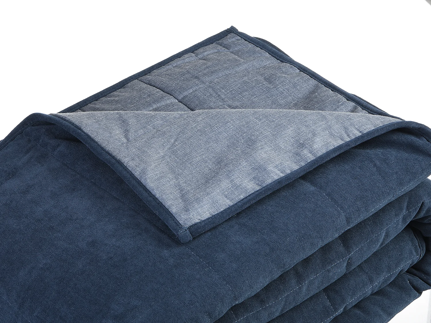 Quiltad sammetssängöverkast - 220 x 225 cm - Marinblå - PRILIO