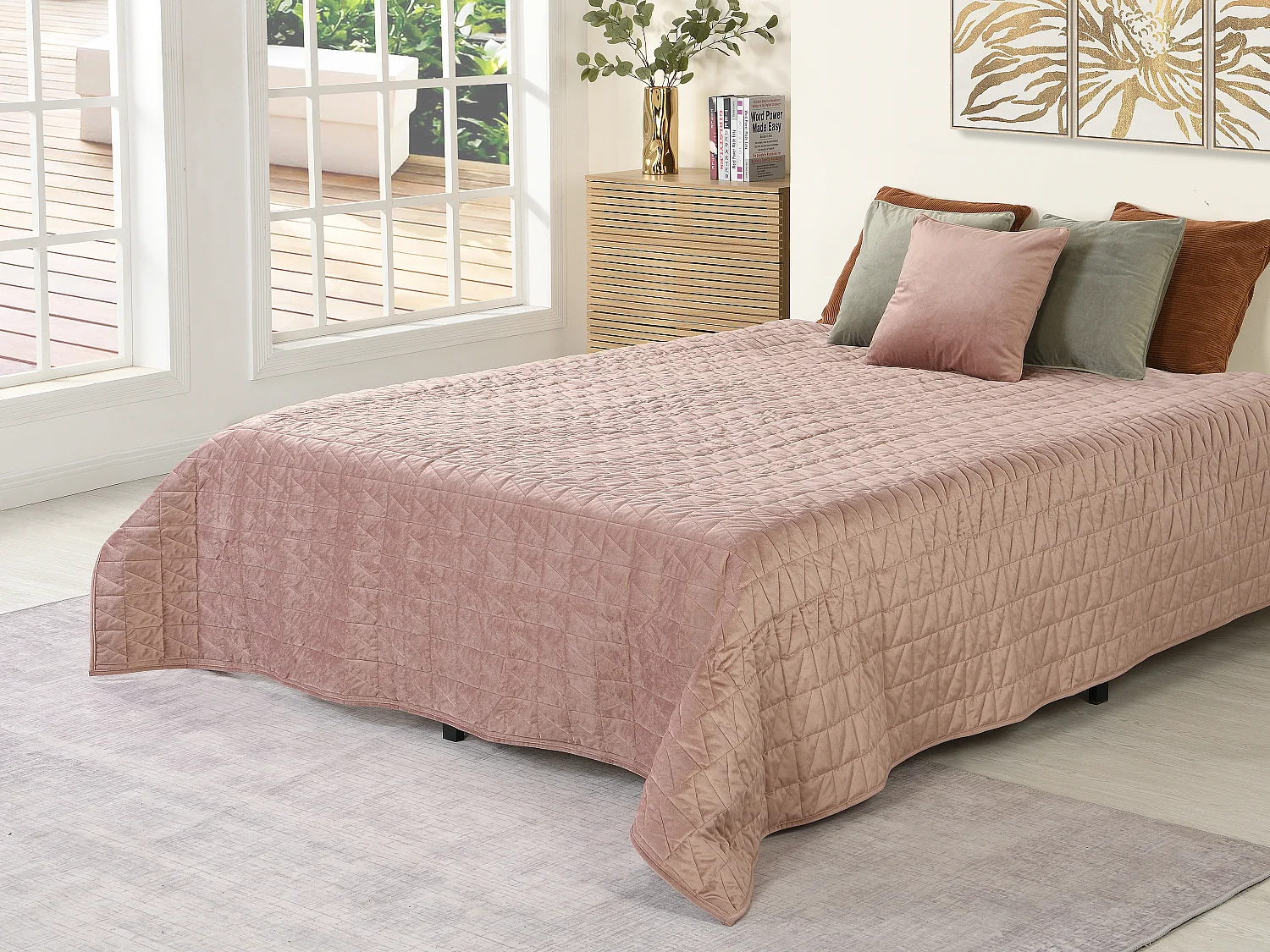 Velours gesteppte Tagesdecke - 225 x 220 cm - Puderrosa - IDELLA