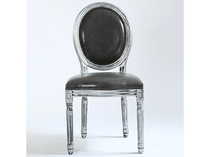 Lot de 2 Chaises Médaillon Similicuir "Versailles" 96cm Gris & Argent