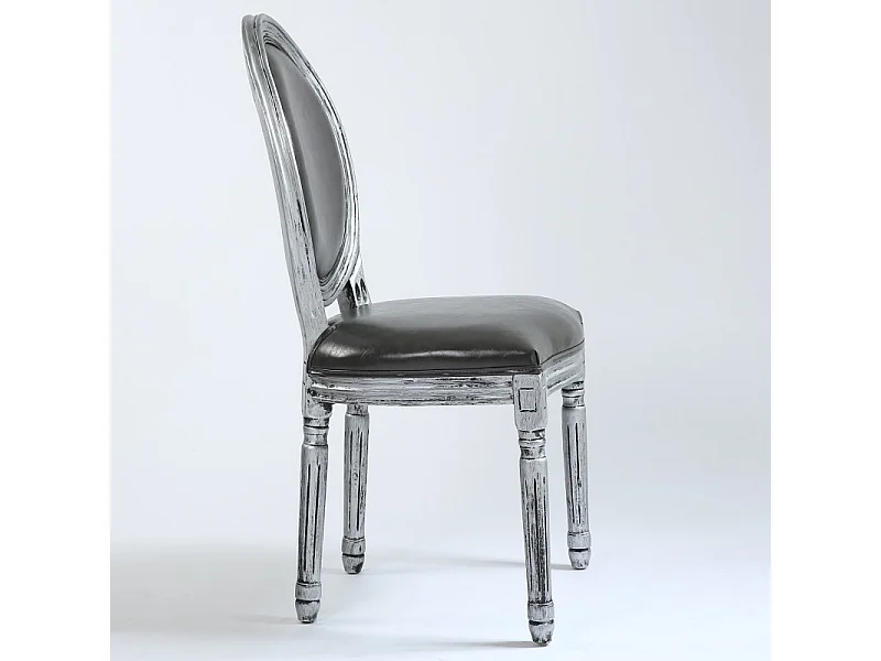 Lot de 2 Chaises Médaillon Similicuir "Versailles" 96cm Gris & Argent