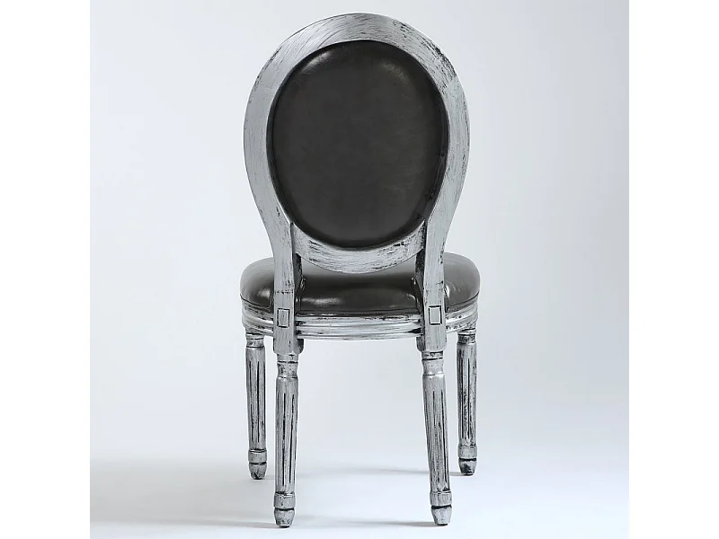 Lot de 2 Chaises Médaillon Similicuir "Versailles" 96cm Gris & Argent