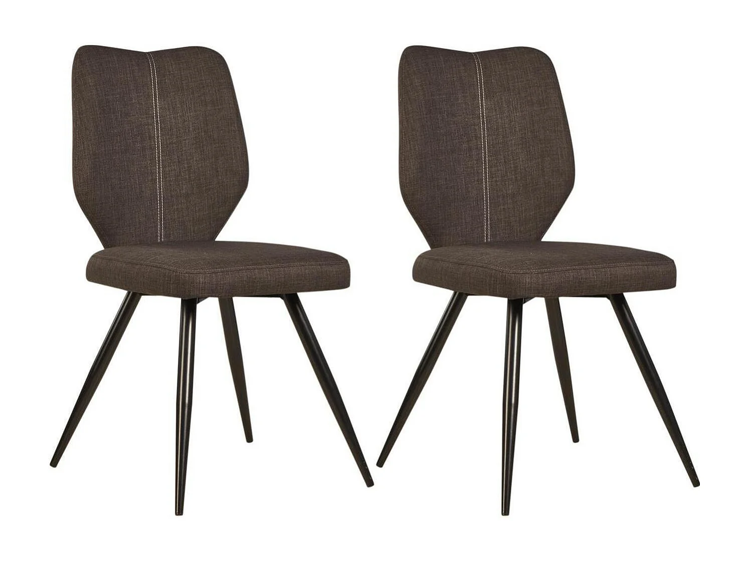 Chika bruine stoffen stoel en zwart metalen poten - Set van 2