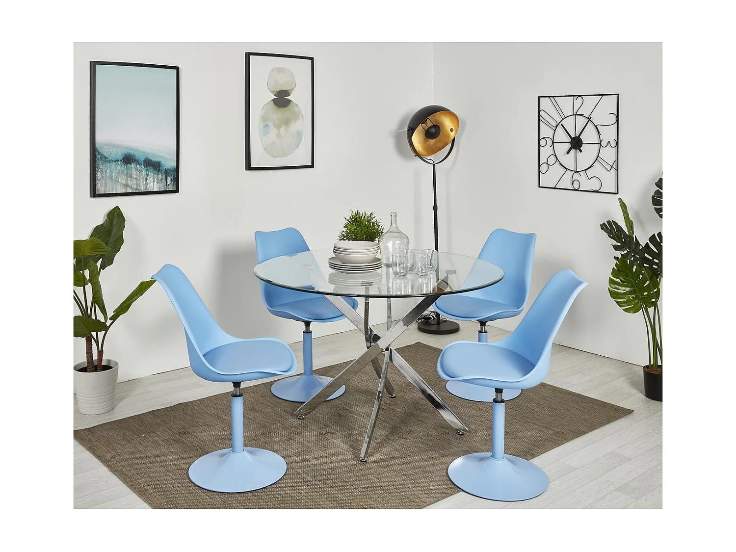 Blauwe draaistoel en Ivy metalen poten - Set van 2