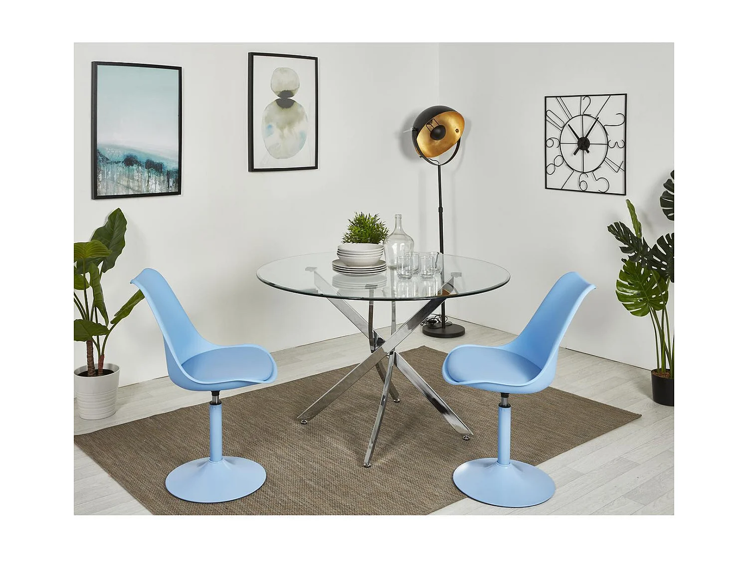 Blauwe draaistoel en Ivy metalen poten - Set van 2