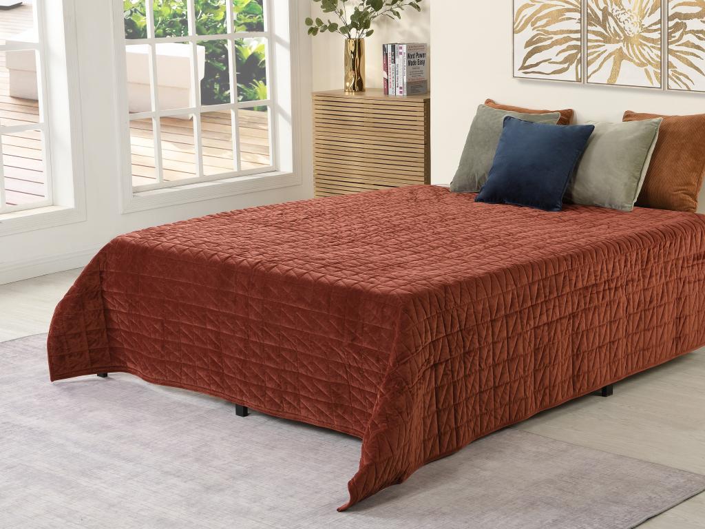 Tagesdecke gesteppt aus Samt - 225 x 220 cm - Terrakotta - IDELLA günstig online kaufen