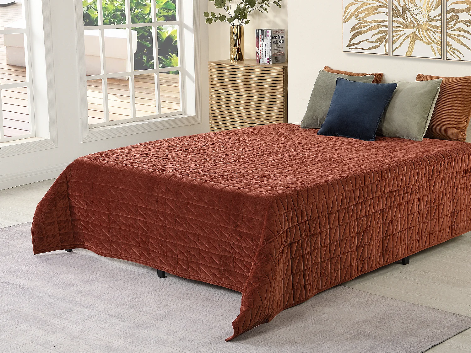 Couvre lit en velours matelassé - 225 x 220 cm - Terracotta - IDELLA