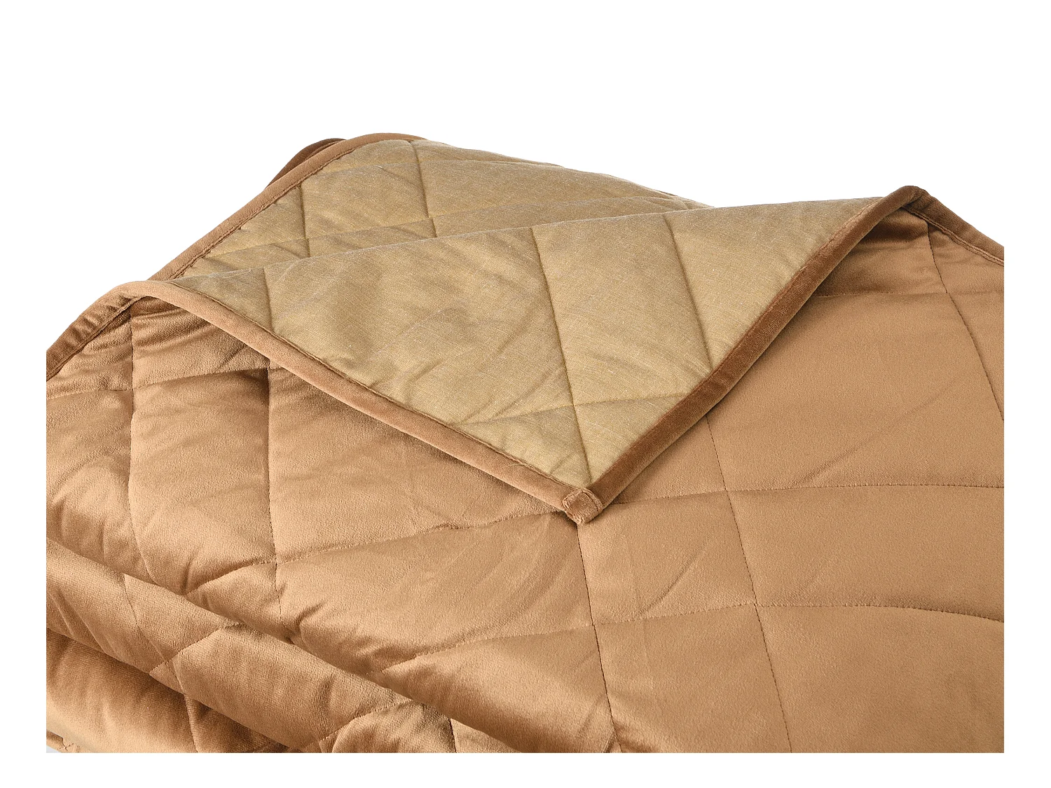 Colcha de terciopelo acolchado - 220 x 225 cm - Camel - PRILIO
