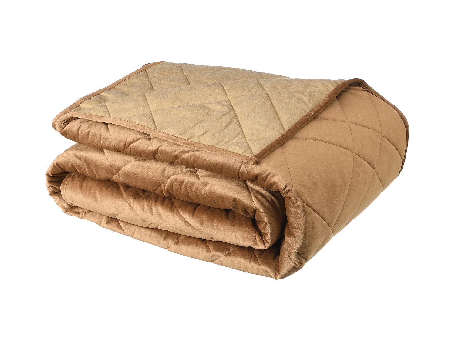 Colcha de terciopelo acolchado - 220 x 225 cm - Camel - PRILIO