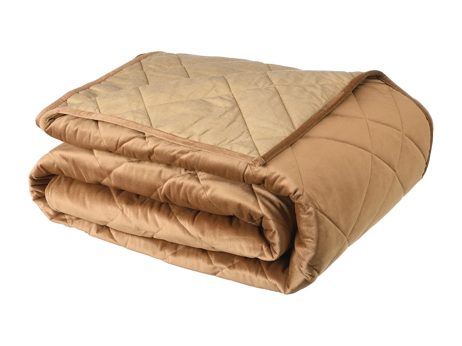 Couvre lit en velours matelassé - 220 x 225 cm - Camel - PRILIO