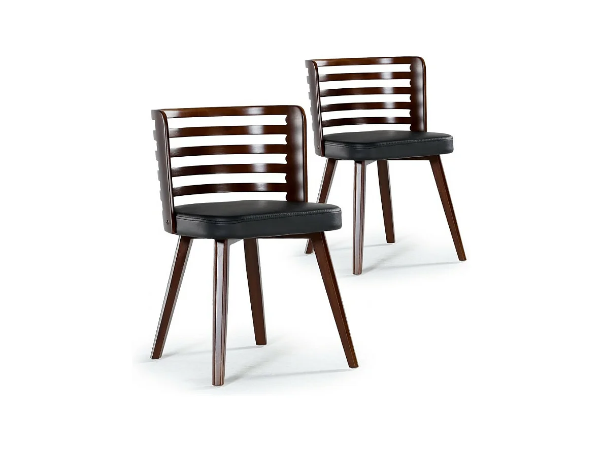 Lot de 2 Chaises Scandinave "Danna" 73cm Simili Noir & Bois Noisette