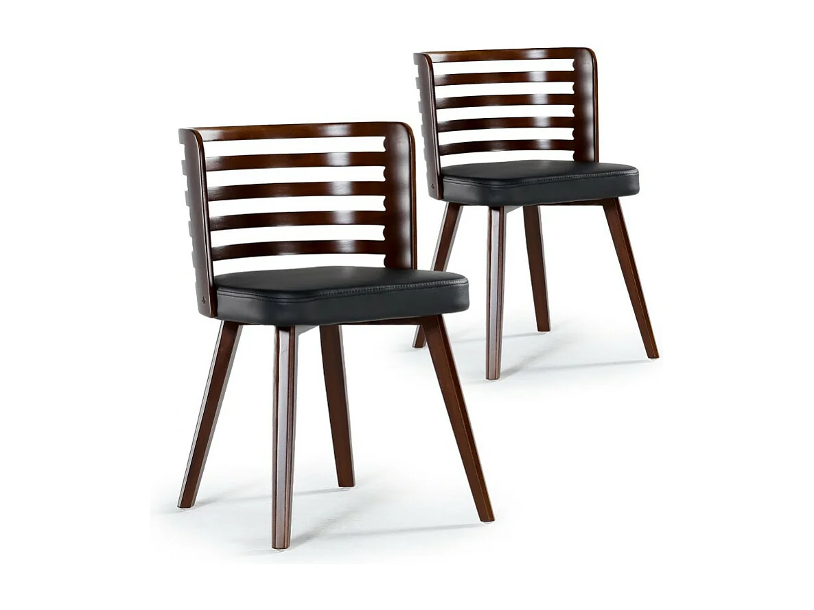Lot de 2 Chaises Scandinave "Danna" 73cm Simili Noir & Bois Noisette