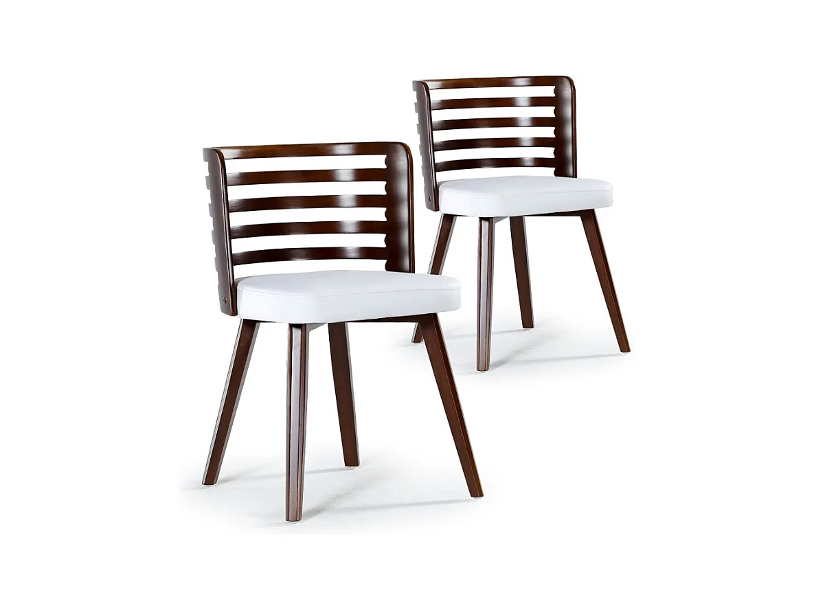 Lot de 2 Chaises Scandinave "Danna" 73cm Simili Blanc & Bois Noisette