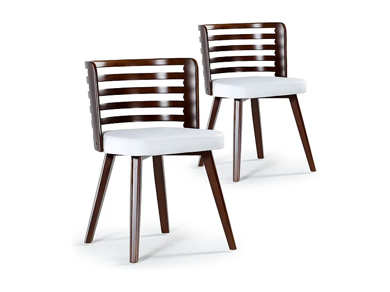 Lot de 2 Chaises Scandinave "Danna" 73cm Simili Blanc & Bois Noisette