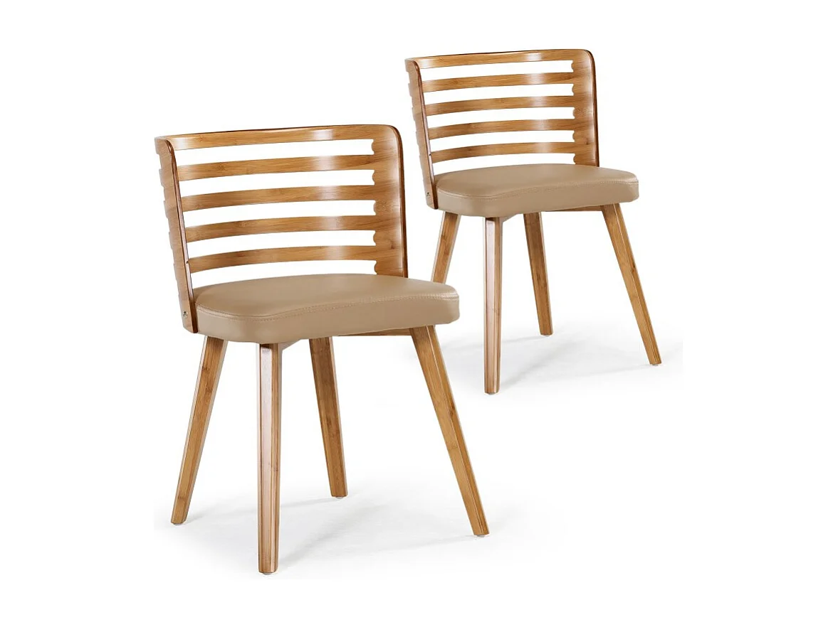 Lot de 2 Chaises Scandinave "Danna" 73cm Simili Crème & Bois Naturel