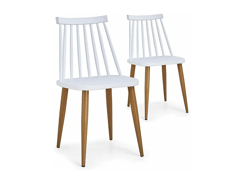Set aus 2 Skandinavischen Stühlen Weiß "Estelle" & "Houlgate" 77cm Trendiges Design Metallbeine Holzoptik