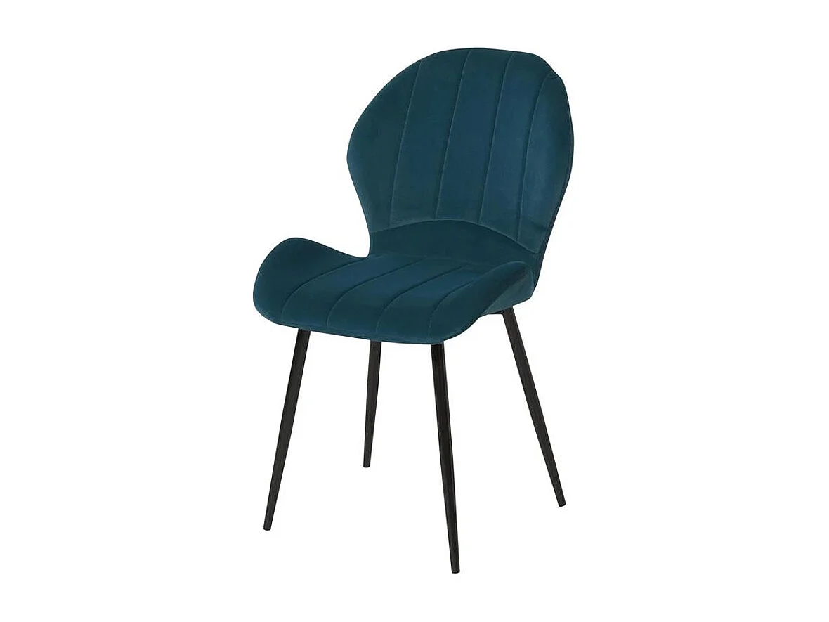 Blauw fluwelen stoel en zwart metalen poten Mory - Set van 2