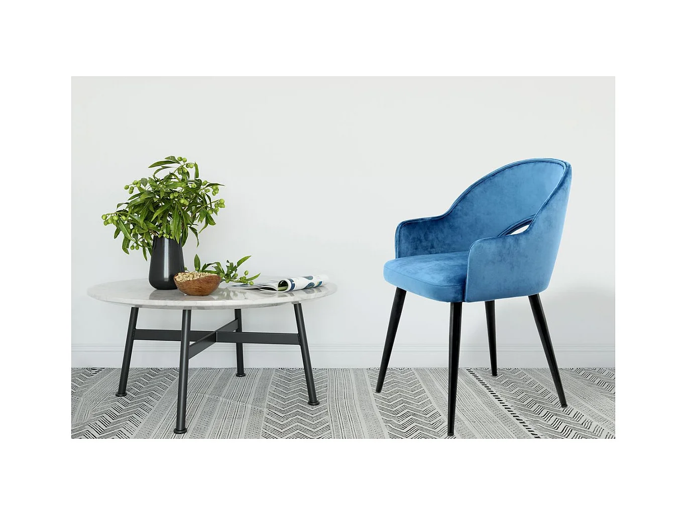 Lot de 2 Chaises en Velours "Joris" 77cm Bleu