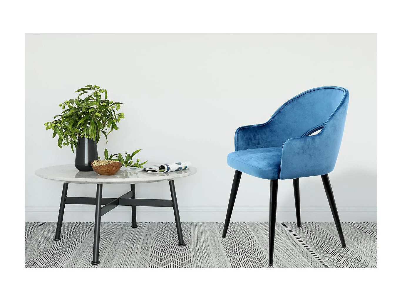 Lot de 2 Chaises en Velours "Joris" 77cm Bleu