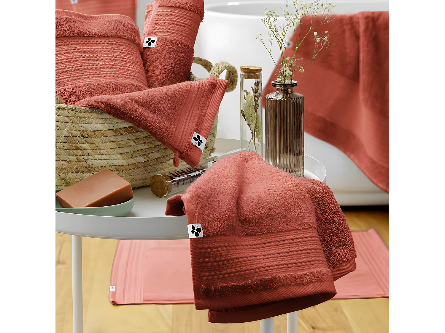 EMMA - Tapis de Bain 50x70cm en Coton Bio Coloris Terracotta