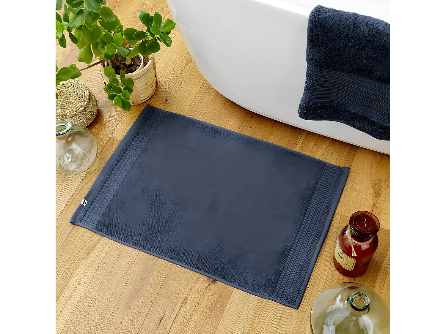 EMMA - Tapis de Bain 50x70cm en Coton Bio Coloris Minuit