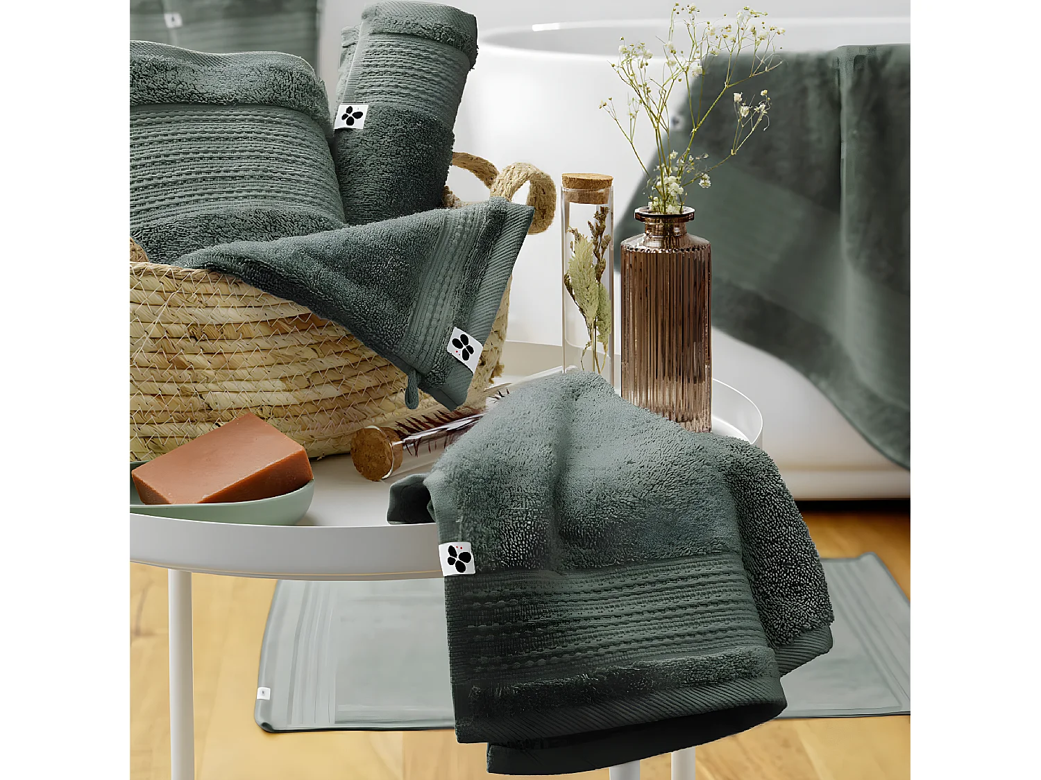 EMMA - Tapis de Bain 50x70cm en Coton Bio Coloris Romarin