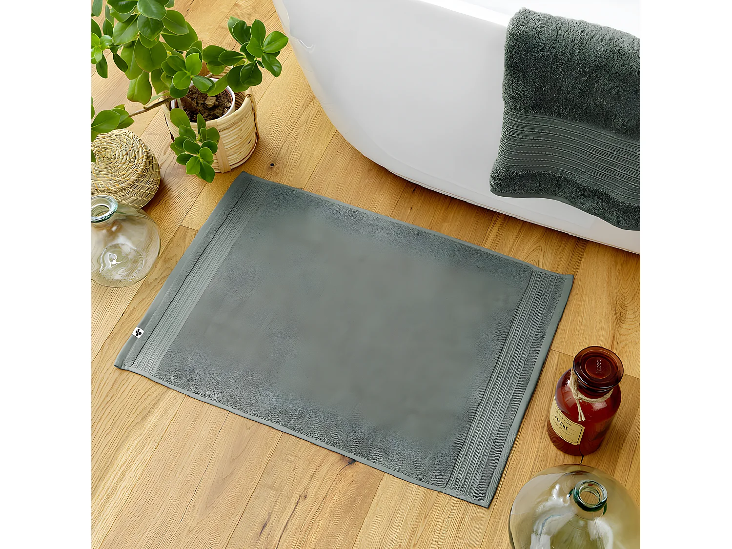 EMMA - Tapis de Bain 50x70cm en Coton Bio Coloris Romarin