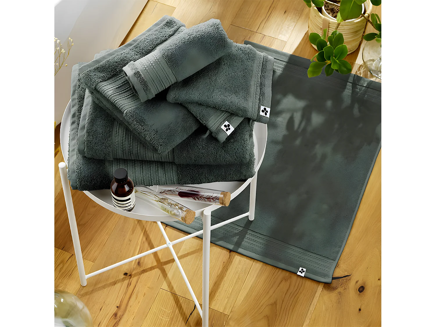 EMMA - Tapis de Bain 50x70cm en Coton Bio Coloris Romarin