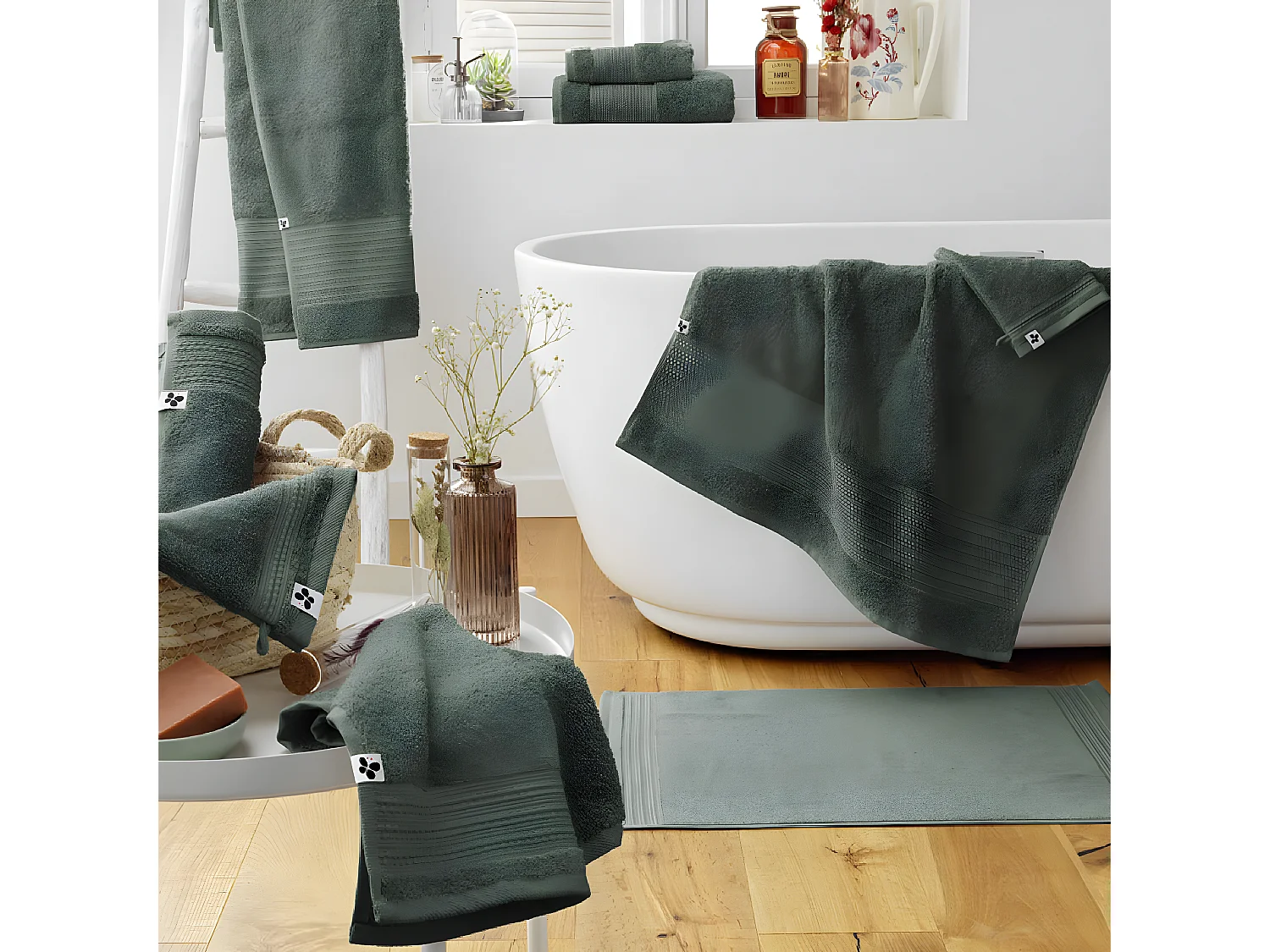 EMMA - Tapis de Bain 50x70cm en Coton Bio Coloris Romarin