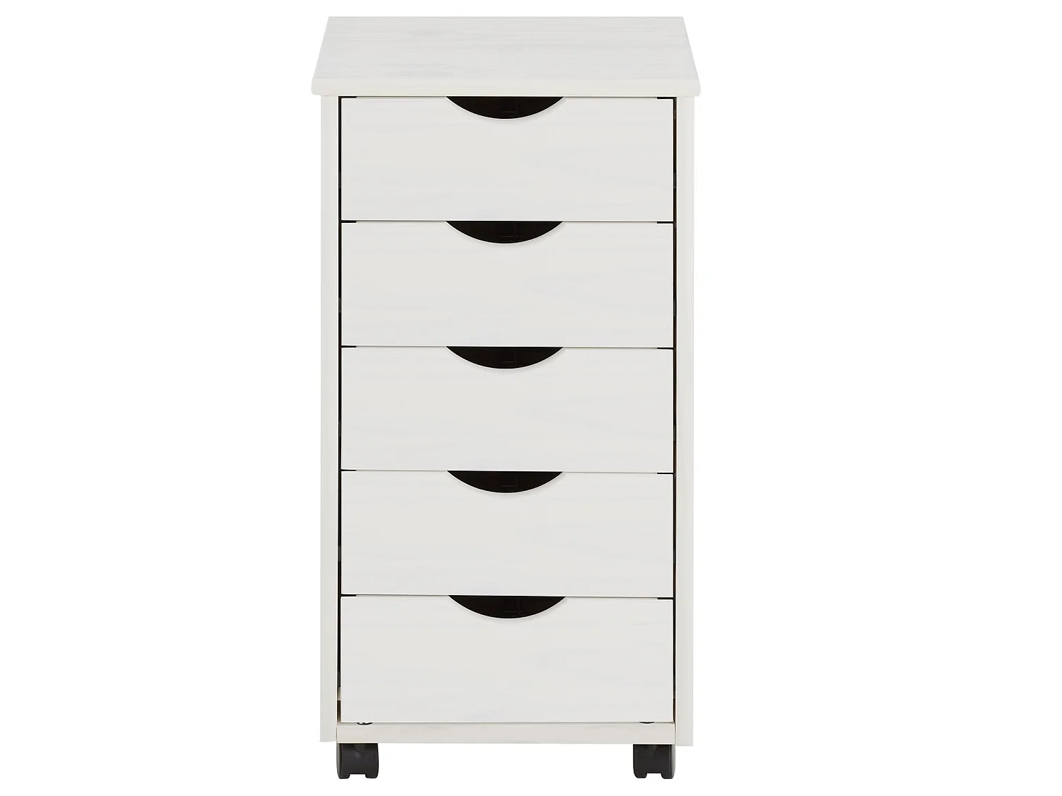 Caisson de bureau LAGOS meuble de rangement sur roulettes avec 5 tiroirs, en pin massif lasuré blanc