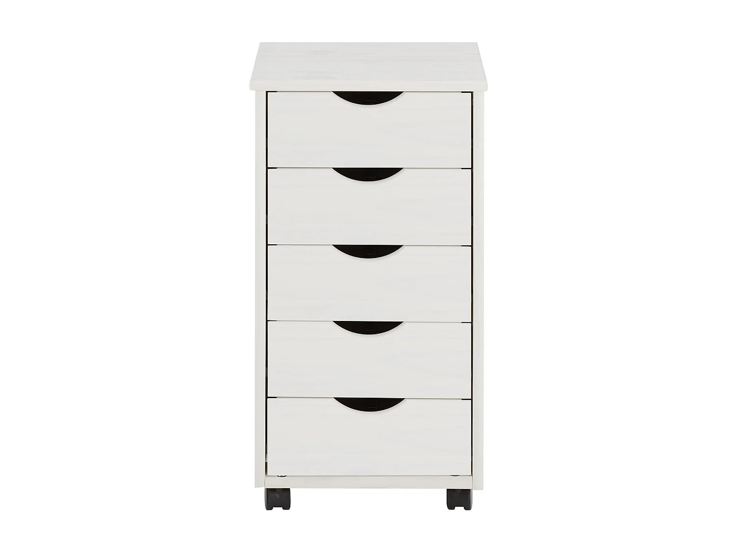 Caisson de bureau LAGOS meuble de rangement sur roulettes avec 5 tiroirs, en pin massif lasuré blanc
