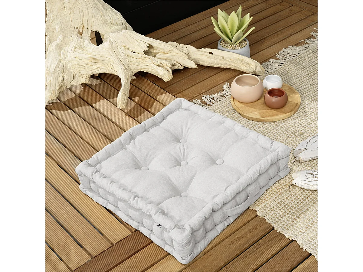 SOPHIE - Coussin de Sol 50x50cm Coton Coloris Nuage