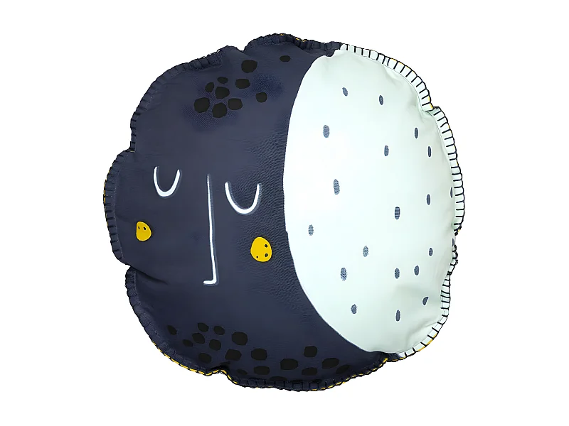 LUNEA - Coussin Déhoussable Ø40cm Motifs Lune et Soleil