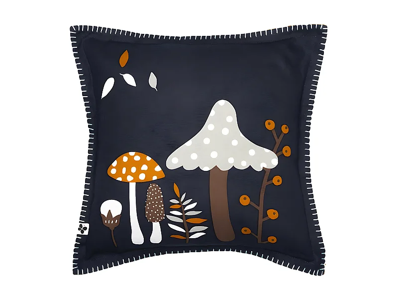 AUTOMNE - Coussin Déhoussable 40x40cm Coton Motifs Champignons