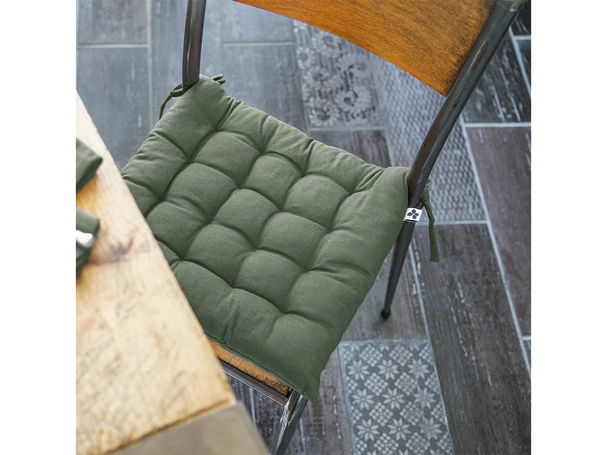 SOPHIE - Coussin de Chaise Matelassé 38x38cm Coton Coloris Romarin