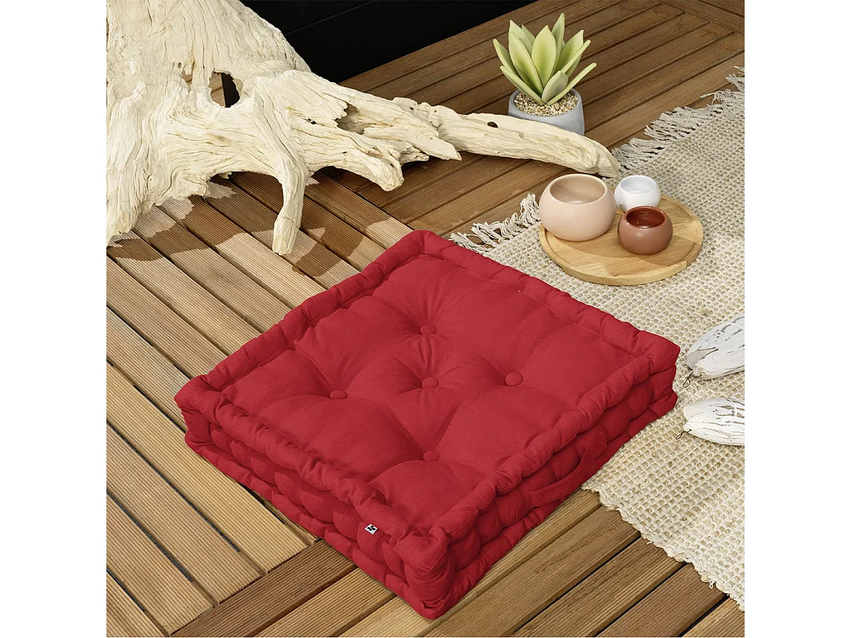 SOPHIE - Coussin de Sol 50x50cm Coton Coloris Cerise