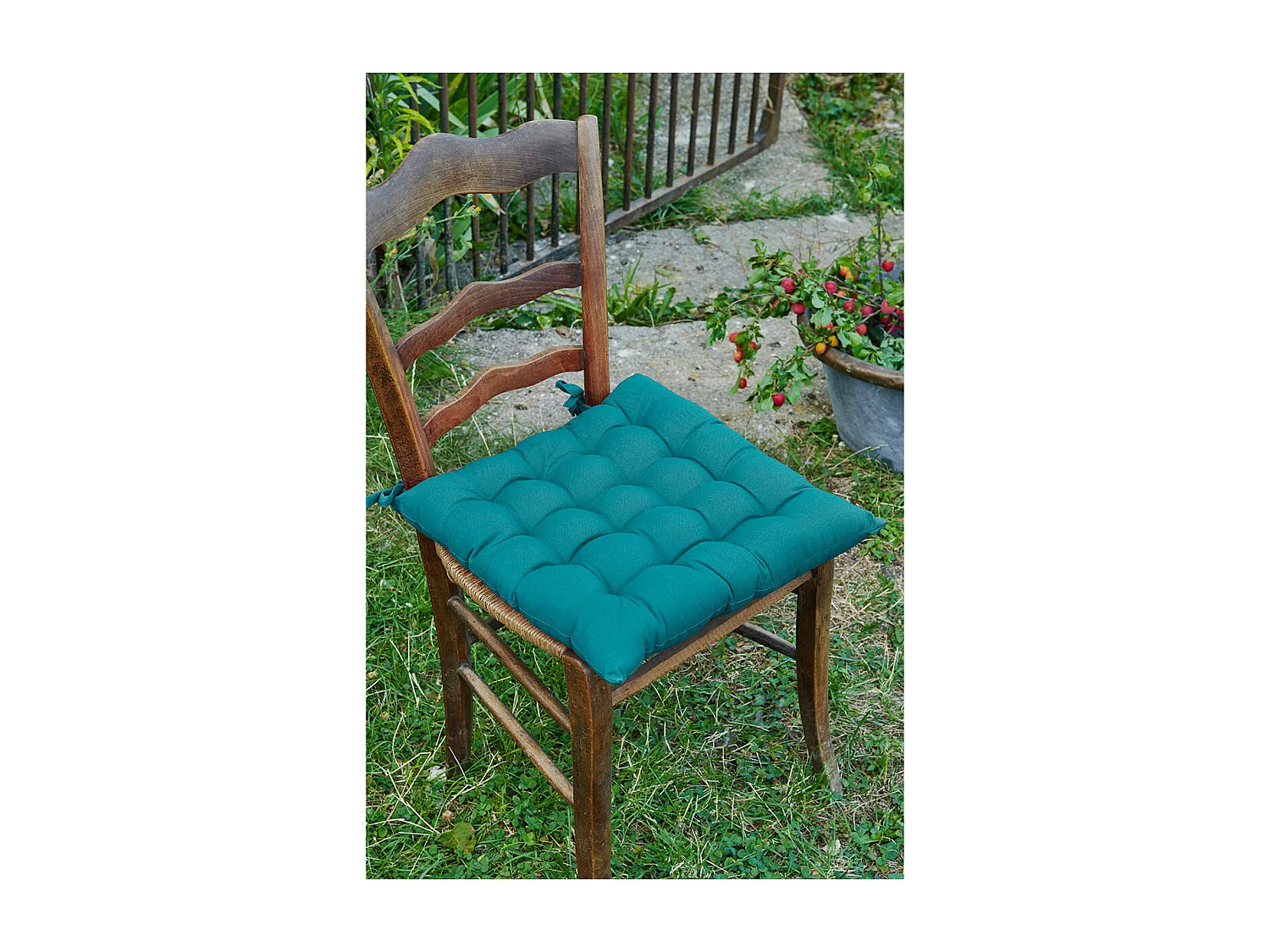 SOPHIE - Coussin de Chaise Matelassé 38x38cm Coton Coloris Paon