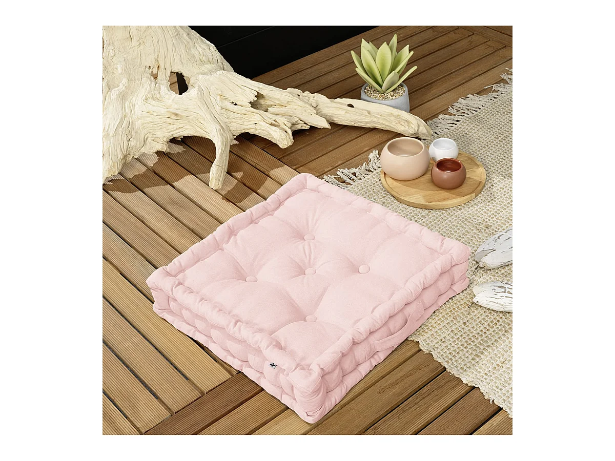 SOPHIE - Coussin de Sol 50x50cm Coton Coloris Pivoine