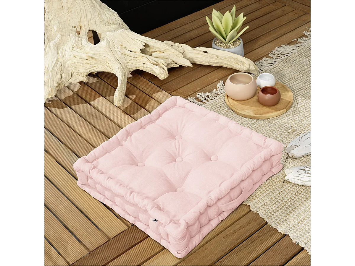 SOPHIE - Coussin de Sol 50x50cm Coton Coloris Pivoine