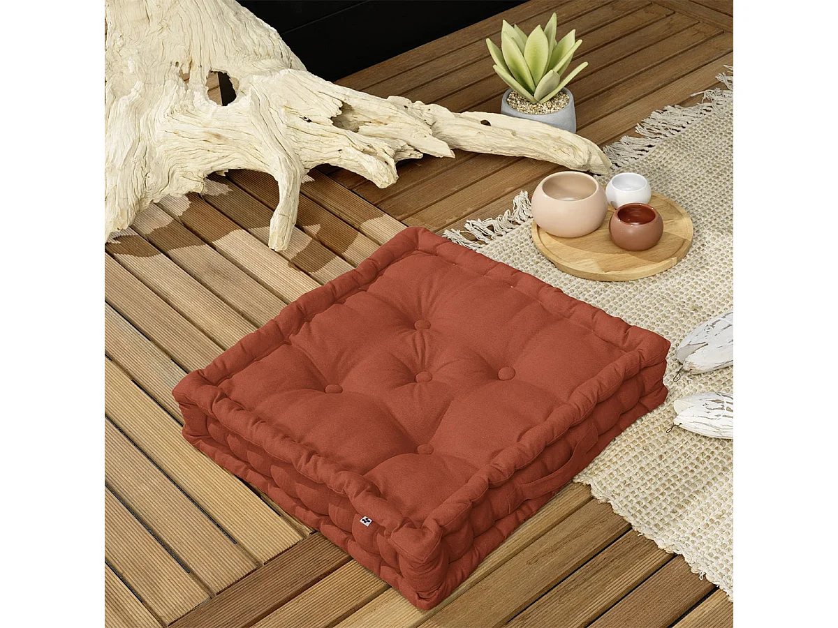 SOPHIE - Coussin de Sol 50x50 cm Coton Coloris Terracotta